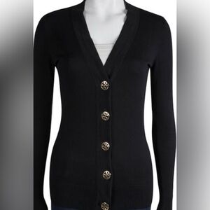 TORY BURCH Merino Wool V-Neck Cardigan Excellent condition Silver Logo buttons